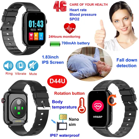 New Launched 4G IP67 Waterproof Adults GPS Watch Tracker with Live Map Monitoring for Personal Security D44U