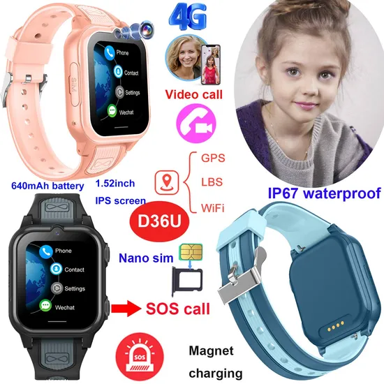 New Launched 4G Slim design Kids Wearable GPS Watch Phone with Two Way Voice call for Real Time Communication D36U