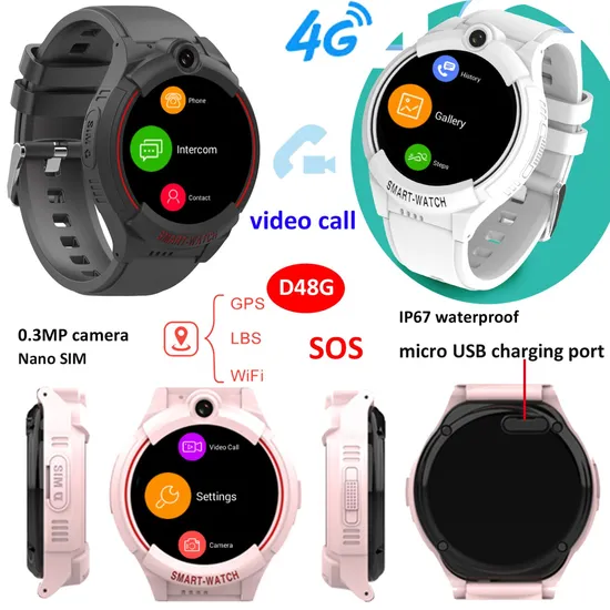 New Style IP67 waterproof LTE 4G child GPS Security watch with Panic button video call for Emergency help D48G