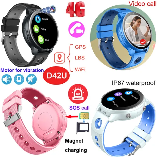 New arrival round large screen 4G kids safety GPS Smart watch Tracker with IP67 waterproof video call D42U