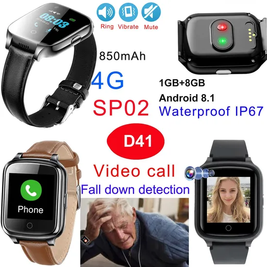 New design 4G IP67 Waterproof GPS Tracking Device SOS Senior Healthcare Elder safety Wearable Smart tracker Watch with Fall Down Alarm D41