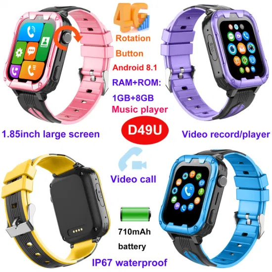 New design Apple style water resistance 4G video call Kids mobile GPS Watch Phone for avoid kidnap D49U