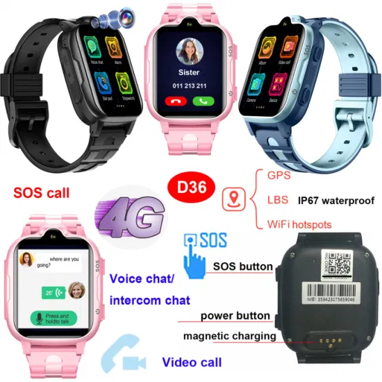 New design Promotion 4G LTE video call Waterproof slim design GPS tracker Watch with live map monitoring D36