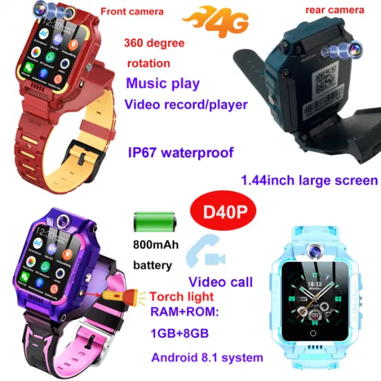 New developed 4G IP67 waterproof China factory rotation Kids Students security GPS Tracker Smart Watch with torch light video call D40P