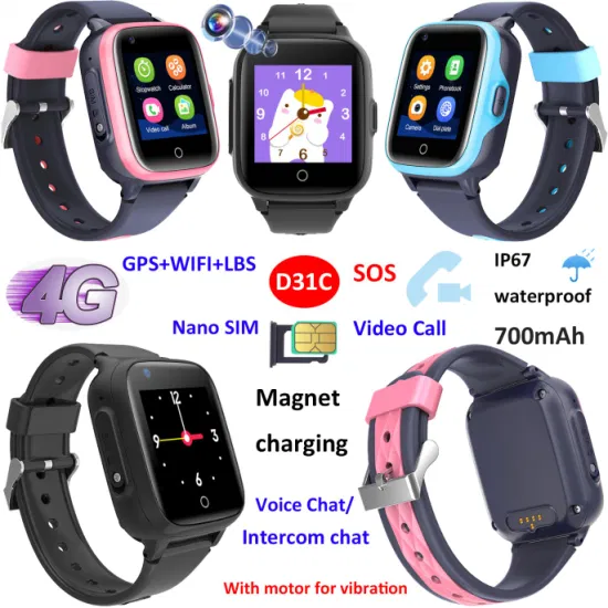 New developed 4G Waterproof IP67 China manufacturer Kids Children Smart GPS Watch Phone with video call D31C