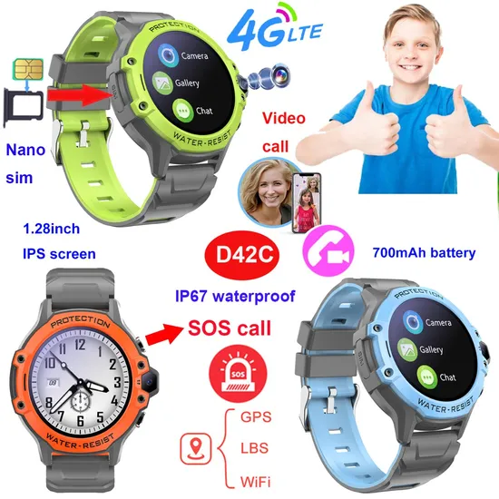 New developed design waterproof Children Kids Students safety parental control accurate GPS locator with video call D42C