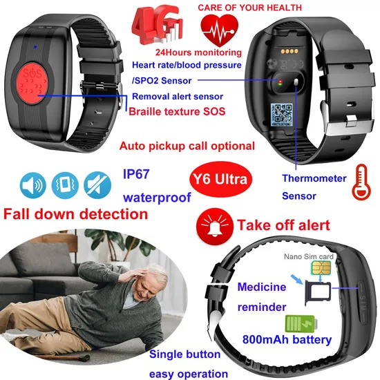 New developed waterproof Senior GPS Tracker Bracelet with heart rate blood pressure body temperature SPO2 fall down detection Y6 Ultra