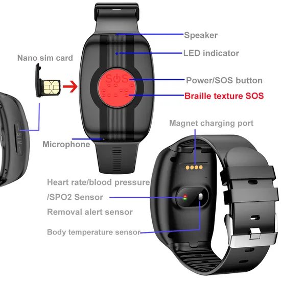 New developed waterproof Senior GPS Tracker Bracelet with heart rate blood pressure body temperature SPO2 fall down detection Y6 Ultra