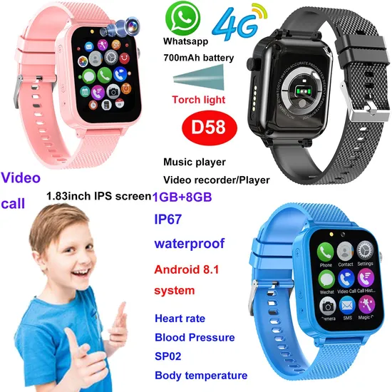 New large edgeless full view touch screen 4G Video call IP67 Waterproof Kids media Smart bracelet watch tracker D58