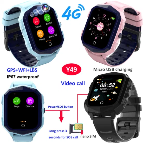 New launched 4G IP67 waterproof Kids GPS Tracking Students GPS Phone Watch with block unknown numbers SOS call for Emergency help Y49