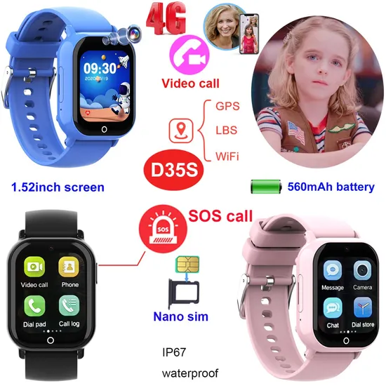 New launched 4G Waterproof IP67 Kids security GPS Tracker Watch with video call for parental monitoring D35S