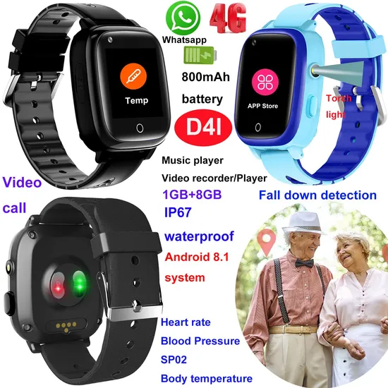 New launched China factory 4G IP67 Waterproof Colorful touch screen senior healthcare Elderly Tracker Smart Watch GPS Clock with video call D4L