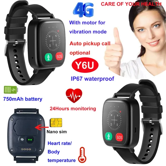 New launched China factory 4G adult fitness IP67 waterproof personal security Thermometer watch tracker GPS clock Y6U