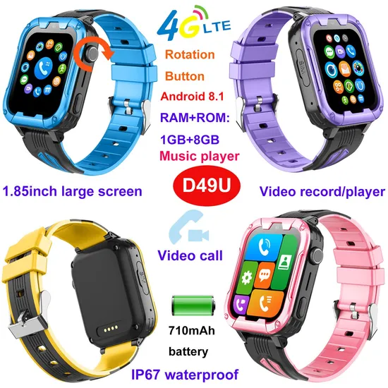 New launched China factory supply IP67 waterproof Android 8.1 Child friendly Watch tracker GPS with HD Camera for video call D49U