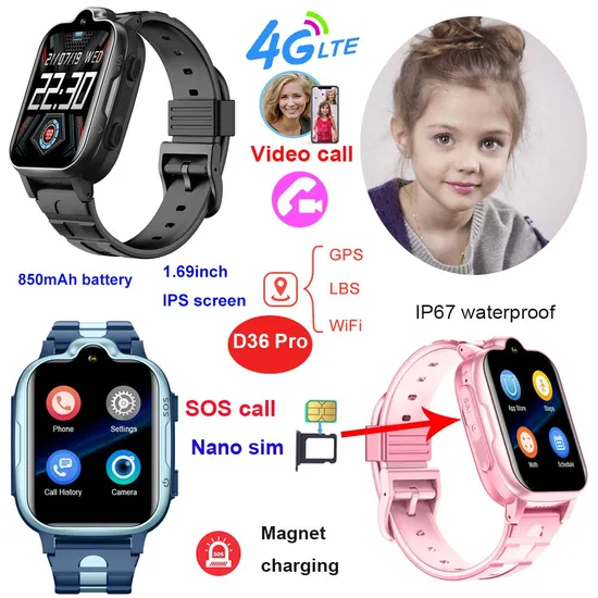 New launched China manufacture 4G IP67 waterproof smart personal GPS safety tracker with two way face talk for personal security D36 Pro