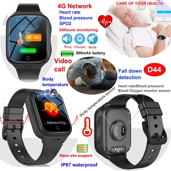 New launched China supplier 4G IP67 water resistance intelligent security elderly parent GPS tracker Smart Watch with fall down detection D44