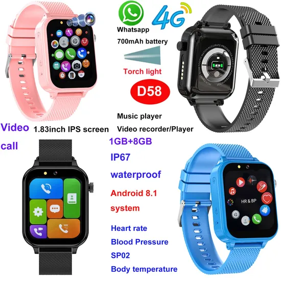 New launched IP67 waterproof 4G LTE Children security GPS watch Tracker device with video call for safety monitoring D58