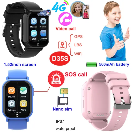 New trendy waterproof IP67 4G Kids school boys girls safety GPS Watch Phone tracker with live Googlemap monitoring D35S