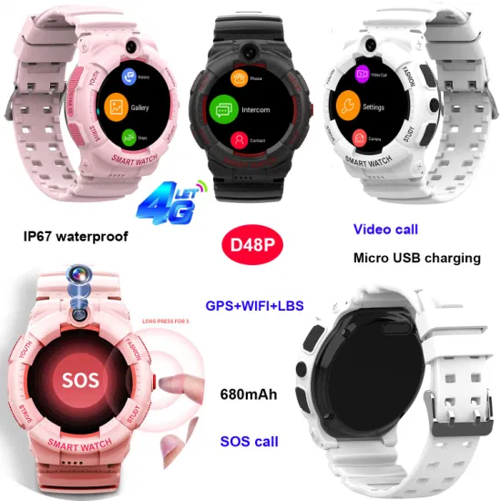 Newest 4G LTE IP67 Waterproof Real Time Positioning GPS HD Camera Safe SOS Smart Watch Tracker for Emergency Help D48P