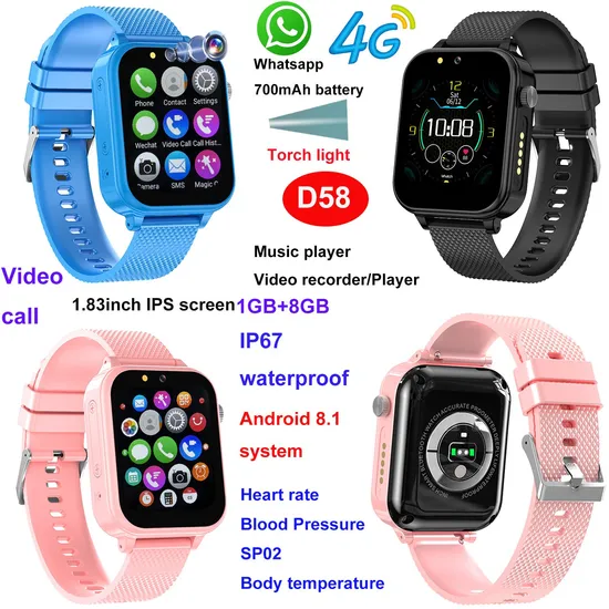 Newest LTE 4G IP67 waterproof Child GPS Tracker watch with Video Player Safety Zone for Safety Monitor D58