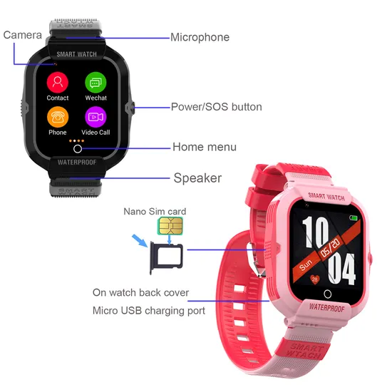 Quality 4G IP67 Waterproof Students GPS Tracker Watch with HD Camera for Snapshot Video call for personal security P42U