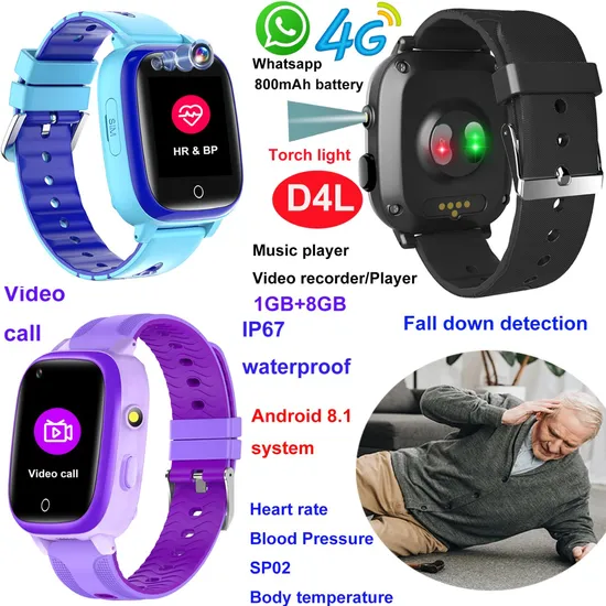 Quality 4G LTE Waterproof IP67 Elderly fitness personal security GPS Tracker consumer electronics with fall alert heart rate blood pressure thermometer D4L