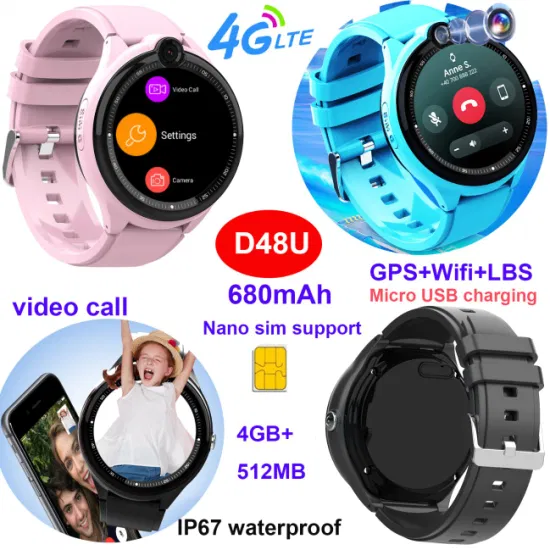 Quality China Factory IP67 Waterproof 4G Full Circle Touch Screen Fitness Tracking Kids Personal Smart GPS Watch Tracker with Video Call D48U