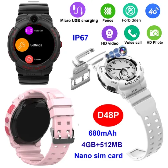 Quality Hot IP67 Waterproof 4G Long Working Hours Child Personal Smart Watch Kids GPS Tracker with Camera Video call D48P