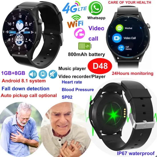 The latest 4G IP67 Waterproof Accuracy Senior citizen Elderly GPS Tracker Watch with fall alarm and Heart rate Blood pressure D48