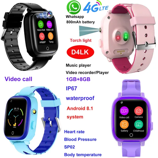 Top Quality 4G IP67 Water Resistance Accutacy Kid Wearable GPS Tracker with Heart Rate Blood Pressure and Body Temperature for Health Care D4LK