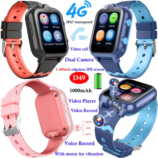 Top Quality IP67 waterproof 4G Tracking Tracker Safeguard Child GPS Phone Watch Video call Block unknown numbers for kids Safety monitor D49