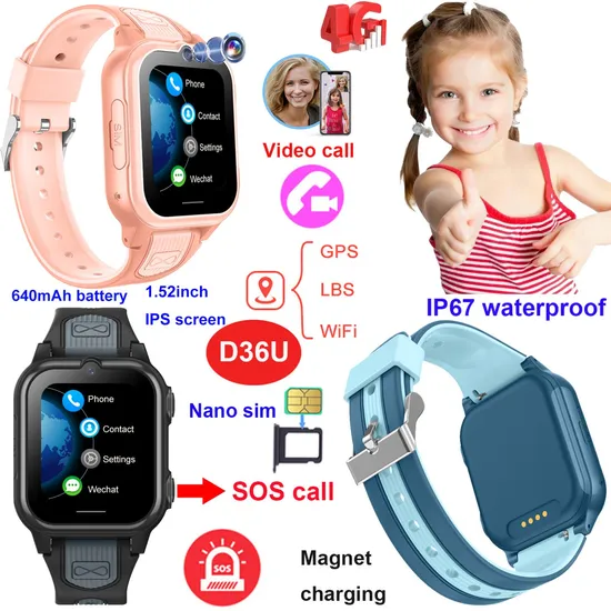 Top Selling 4G Cool Boy Girl Wearable GPS Tracker with HD Camera Two Way Voice Call used on Safety Monitoring D36U