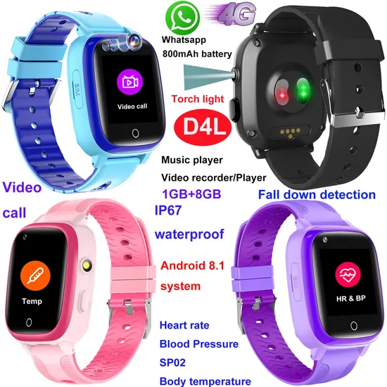 Top quality 4G IP67 Waterproof Long Battery Life Fitness Elderly security Fall Down Alert Gift Watch GPS Tracker device with fall down alert D4L