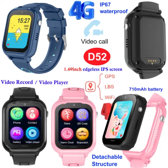 Top quality 4G IP67 waterproof Kids Wearable Smart media Watch Tracker GPS with motor for vibration Two way video call D52