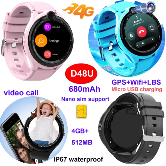 Wholesale 4G IP67 Waterproof Intelligent Safety Child Smartwatch GPS SOS Tracker Kids Android for Students D48U