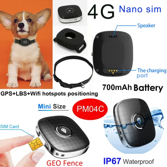 China Manufacture 4G LTE IP67 Water Resistance Mini Anti-Lost Dog Puppy Cat GPS Tracking with Real Time Google Map Position PM04C