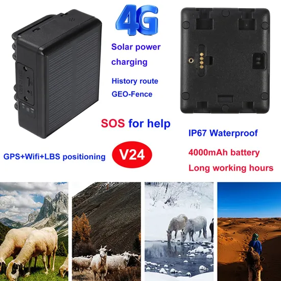 China manufacturer LTE IP67 Waterproof Anti theft Cow Sheep Container GPS Tracker with Solar Panel Power Supply V24