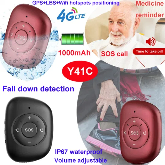 Factory hot selling water resistance 4G LTE Senior security GPS Tracker with fall down notification alert Y41C