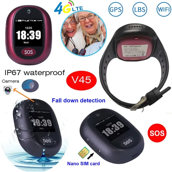 Fashion design IP67 waterproof 4G LTE Elderly Adults safety GPS Tracking device with Camera for remote monitoring V45