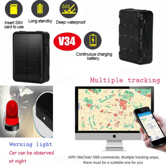 Latest IP67 Waterproof 2G GSM 9000mAh Long Battery Life Solar Charging Smart Tracking Tracker GPS for Car Cattle Sheep V34