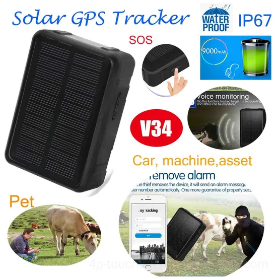 Latest IP67 Waterproof 2G GSM 9000mAh Long Battery Life Solar Charging Smart Tracking Tracker GPS for Car Cattle Sheep V34