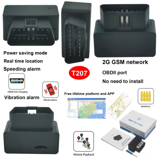 New 2G OBDII Vehicle GPS Tracker with Free Lifetime Platform and APP for Car Container Security T207