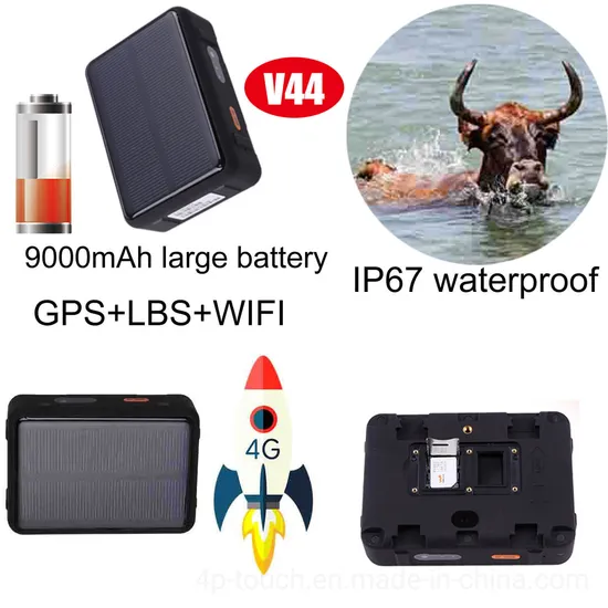 New Arrival 4G IP67 Waterproof Animals 9000mAh Long Battery Life Solar Charging GPS Tracking Tracker Device with Geo-fence V44