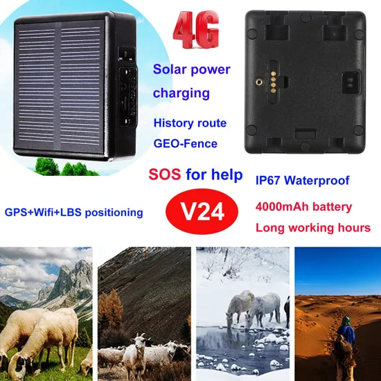 Newest 4G IP67 Waterproof Anti Lost Solar Charging GPS Tracking Device for Pets Livestock with Live Map Monitoring V24