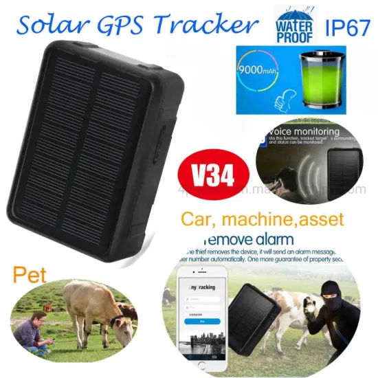 Quality 2G GSM IP67 Waterproof Solar Power Charged Long Working Hours Animal Livestock GPS Tracker Tracking Device V34