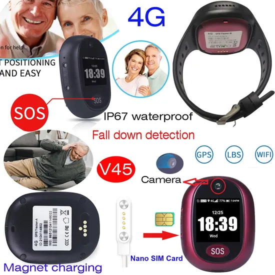 Top 4G IP67 Water resistance Personal Mini Tracking Tracker GPS with fall down detection SOS emergency call V45