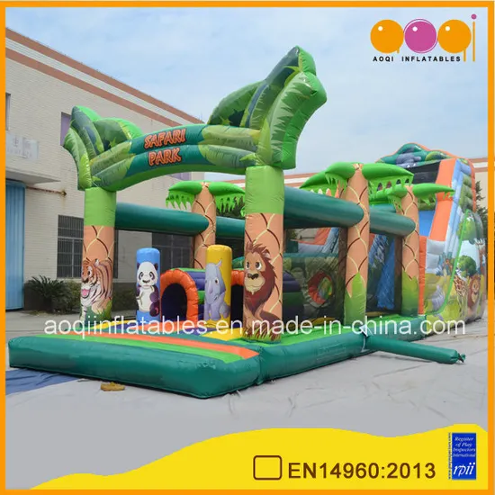 Child Green Inflatable Playground Safari Park Obstacle for Sale (AQ01104)