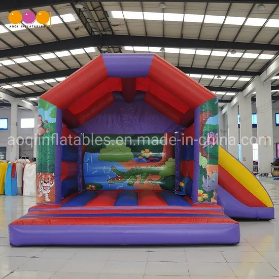 Factory Price Jungle Themed Combo Inflatables House with Slide (AQ641-1)