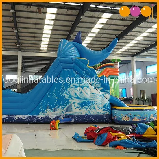 Hot Selling Shark Shape Inflatables Slide with Swimming Pool (AQ139)