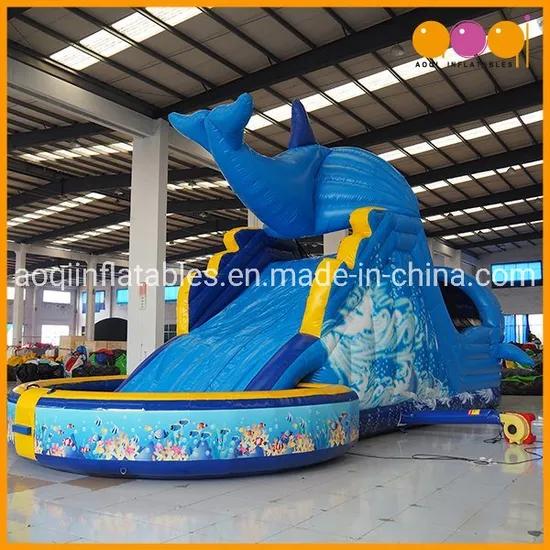 Hot Selling Shark Shape Inflatables Slide with Swimming Pool (AQ139)